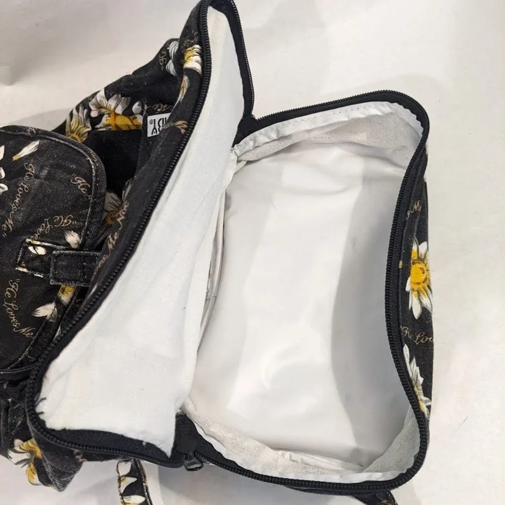 Vintage Sassaby Daisy Floral Mini Backpack Black He Loves Me 90s Sling Bag Y2K